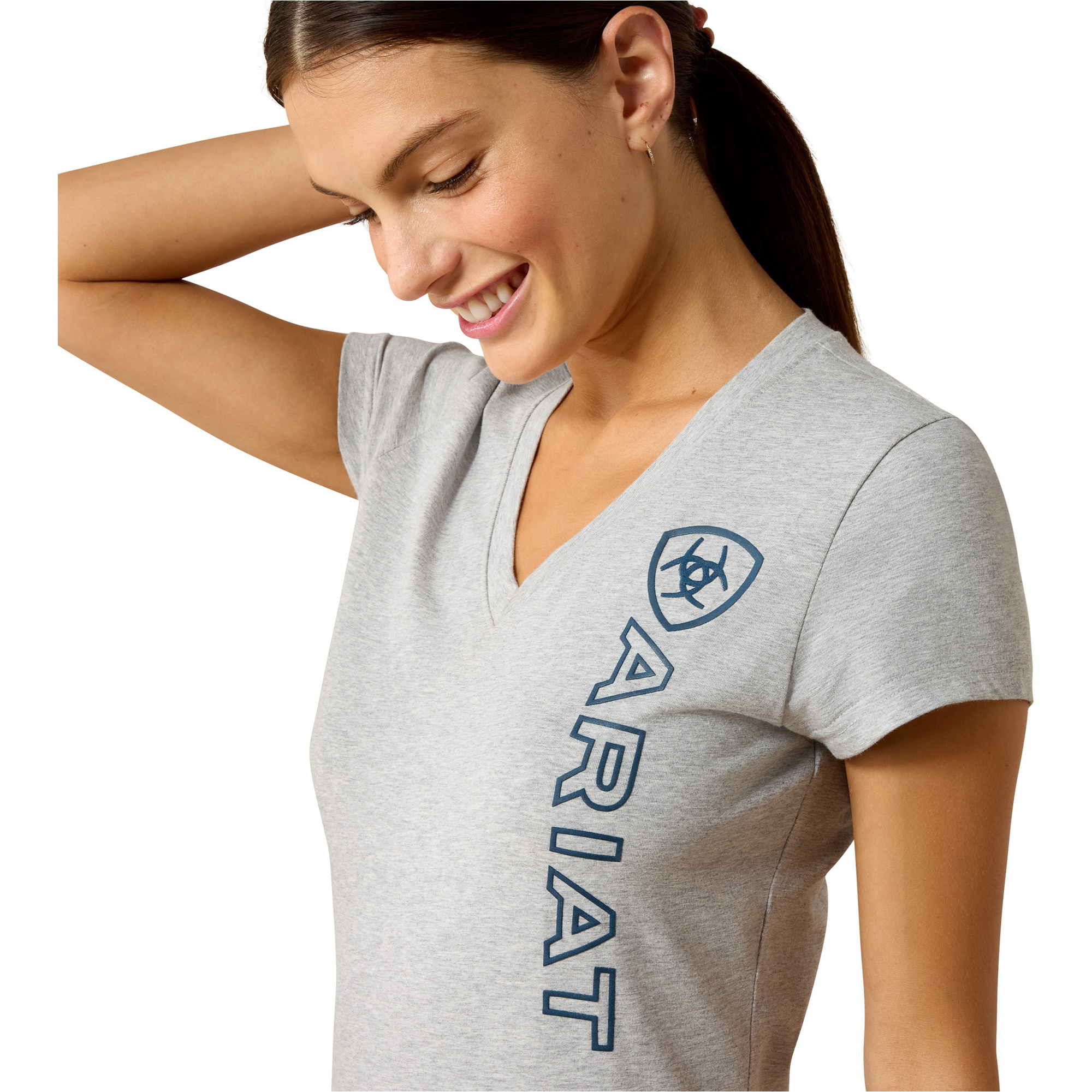2026 Ariat Womens Vertical Logo T - Shirt 10071353 - Heather Grey